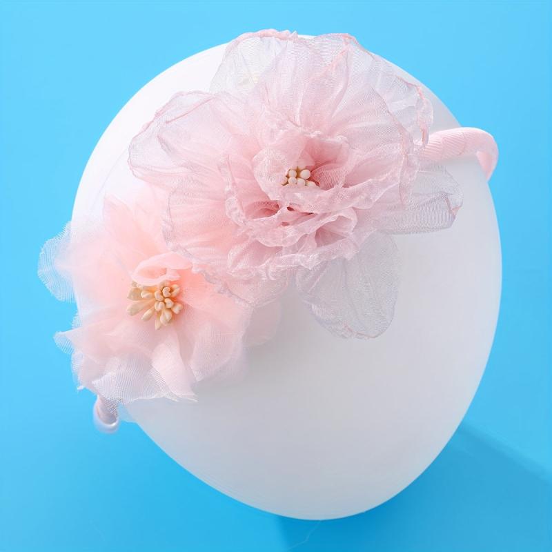 Pink Organza Flower Headband for Girls