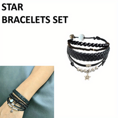 Y2K Bracelet Sets 6 Stackable Boho Hippie Gift Bead Bell Star Mountain
