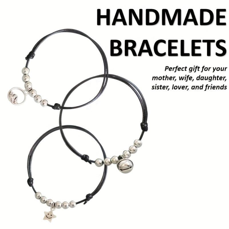 Y2K Bracelet Sets 6 Stackable Boho Hippie Gift Bead Bell Star Mountain