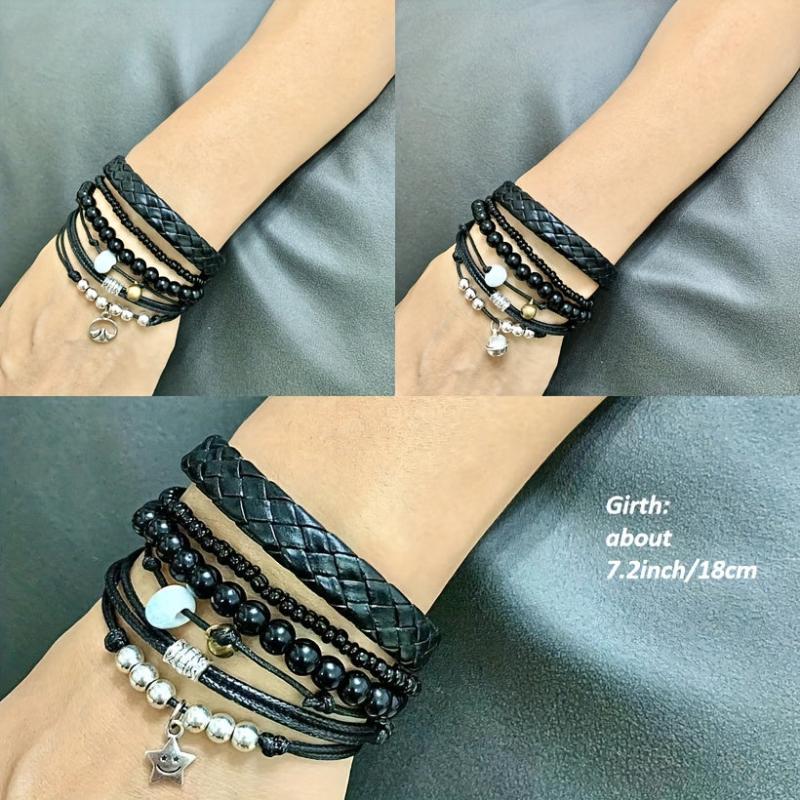 Y2K Bracelet Sets 6 Stackable Boho Hippie Gift Bead Bell Star Mountain