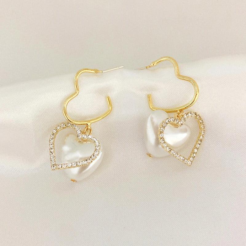 Heart-shaped Hollow Love Pearl Earrings Women Holiday