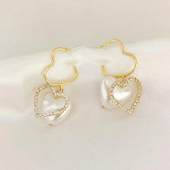 Heart-shaped Hollow Love Pearl Earrings Women Holiday
