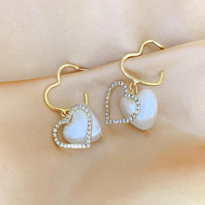 Heart-shaped Hollow Love Pearl Earrings Women Holiday