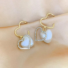 Heart-shaped Hollow Love Pearl Earrings Women Holiday