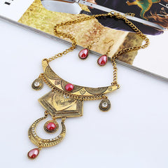 Vintage Water Drop Necklace Geometric Shape Jewelry Set