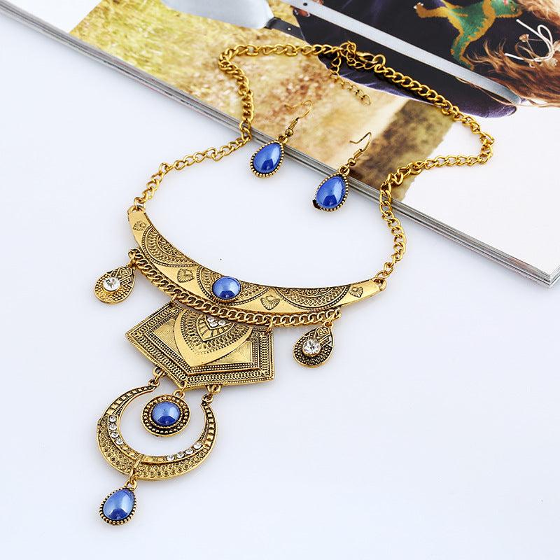 Vintage Water Drop Necklace Geometric Shape Jewelry Set