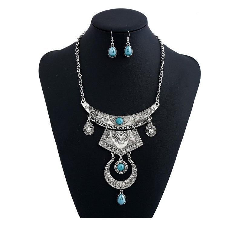 Vintage Water Drop Necklace Geometric Shape Jewelry Set