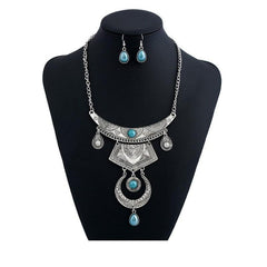 Vintage Water Drop Necklace Geometric Shape Jewelry Set