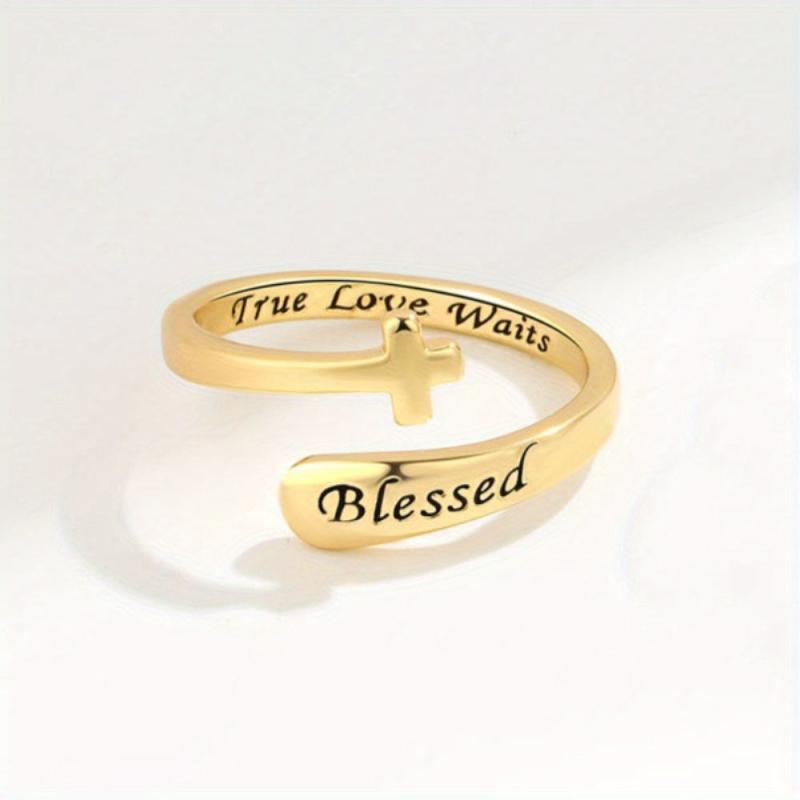 Unisex Cross Adjustable Ring Blessed Peace Hope Love True Love Waits
