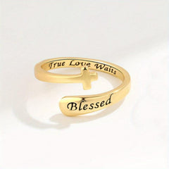 Unisex Cross Adjustable Ring Blessed Peace Hope Love True Love Waits