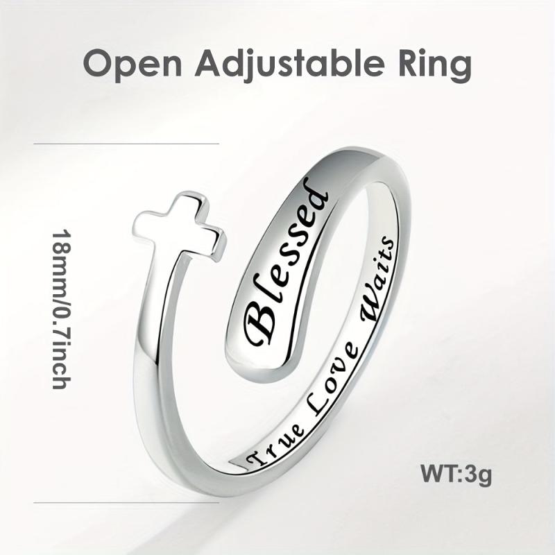 Unisex Cross Adjustable Ring Blessed Peace Hope Love True Love Waits