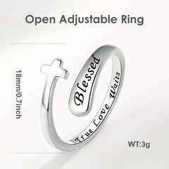 Unisex Cross Adjustable Ring Blessed Peace Hope Love True Love Waits