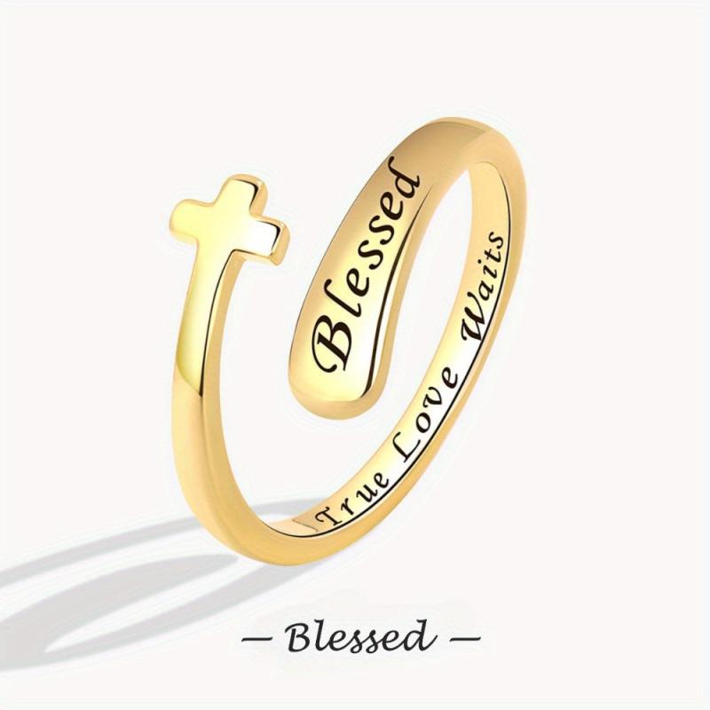 Unisex Cross Adjustable Ring Blessed Peace Hope Love True Love Waits