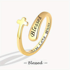 Unisex Cross Adjustable Ring Blessed Peace Hope Love True Love Waits
