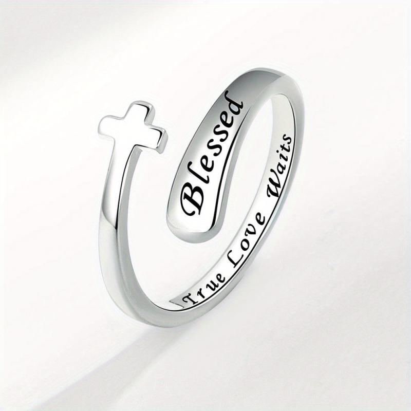 Unisex Cross Adjustable Ring Blessed Peace Hope Love True Love Waits