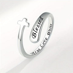 Unisex Cross Adjustable Ring Blessed Peace Hope Love True Love Waits