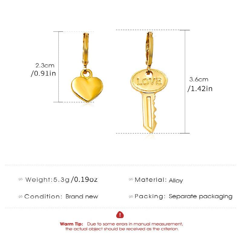 Asymmetric Love Key Ear Clip Earrings Retro Alloy Earring Ornament