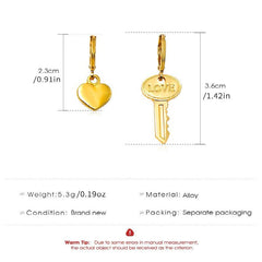 Asymmetric Love Key Ear Clip Earrings Retro Alloy Earring Ornament
