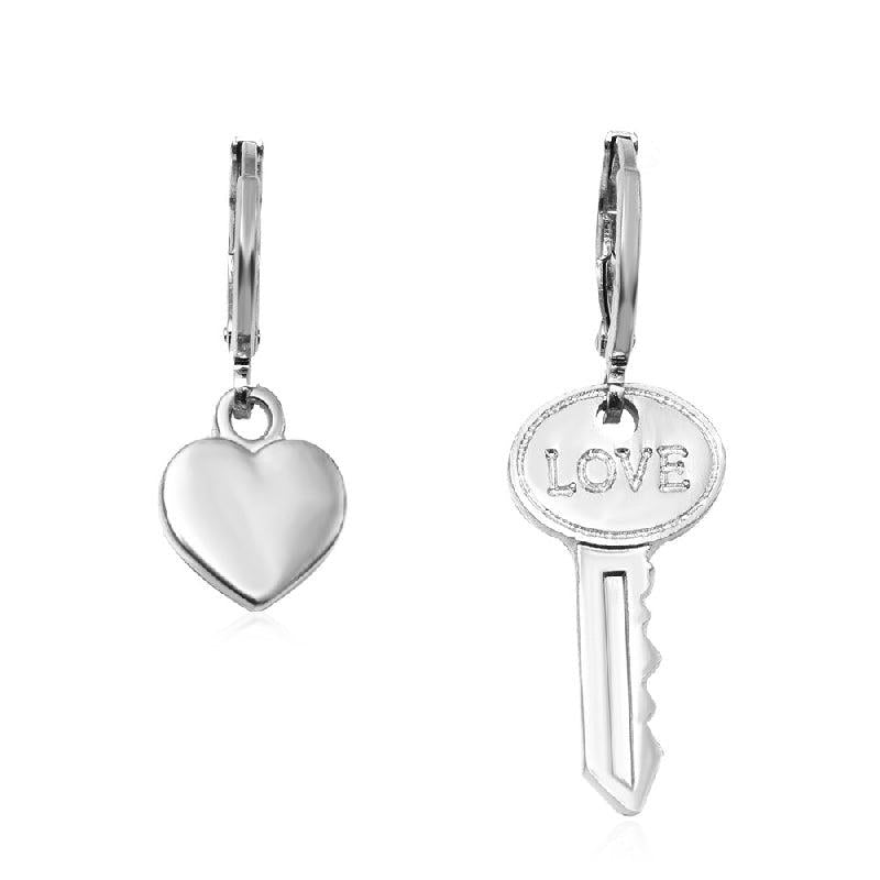Asymmetric Love Key Ear Clip Earrings Retro Alloy Earring Ornament
