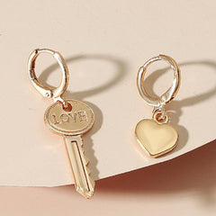 Asymmetric Love Key Ear Clip Earrings Retro Alloy Earring Ornament