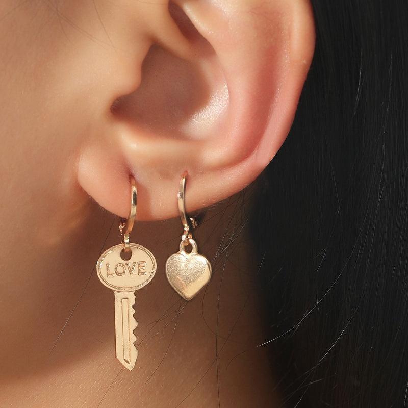 Asymmetric Love Key Ear Clip Earrings Retro Alloy Earring Ornament