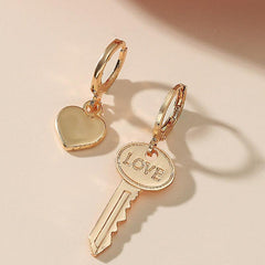 Asymmetric Love Key Ear Clip Earrings Retro Alloy Earring Ornament