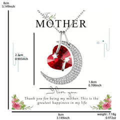 Moon Pendant Necklace Red Heart Crystal Ladies Banquet Jewelry