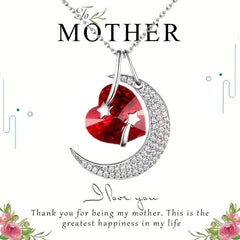 Moon Pendant Necklace Red Heart Crystal Ladies Banquet Jewelry