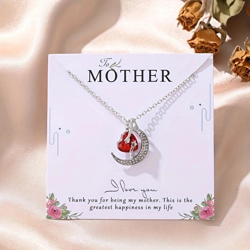 Moon Pendant Necklace Red Heart Crystal Ladies Banquet Jewelry