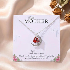 Moon Pendant Necklace Red Heart Crystal Ladies Banquet Jewelry