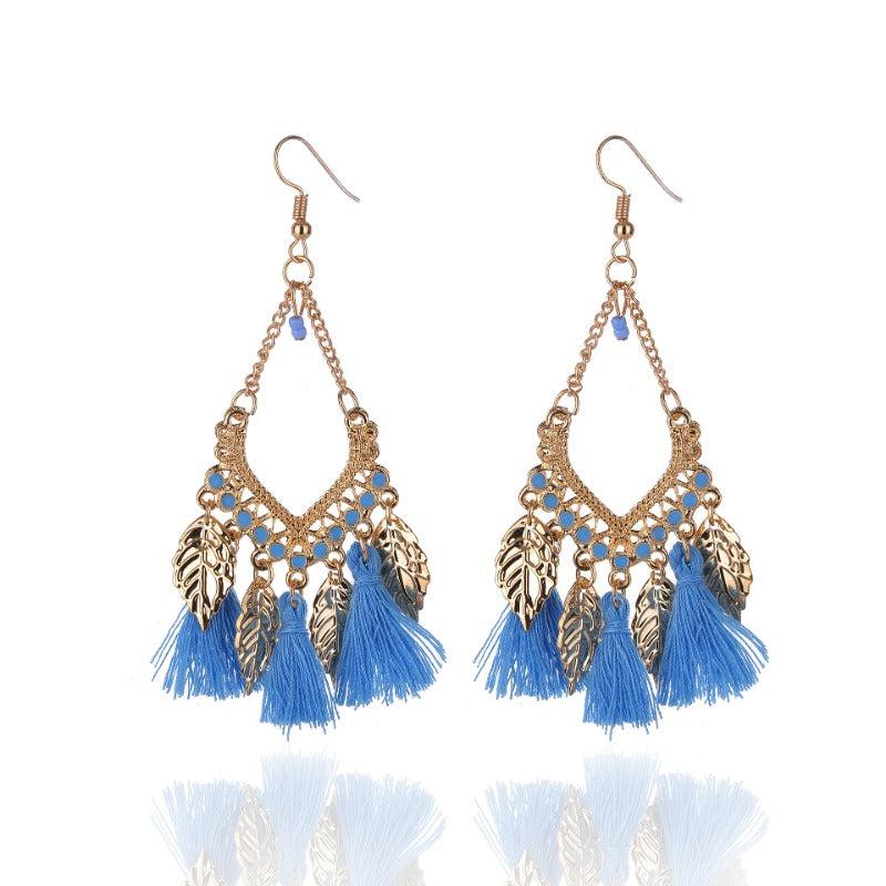 Bohemian Style Leaf Tassel Earrings for Women