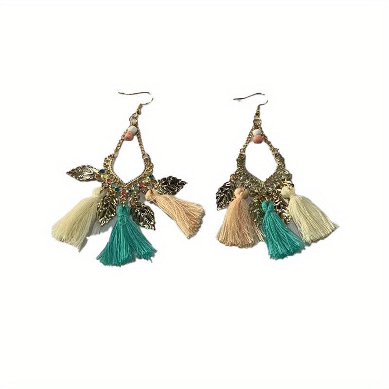 Bohemian Style Leaf Tassel Earrings for Women