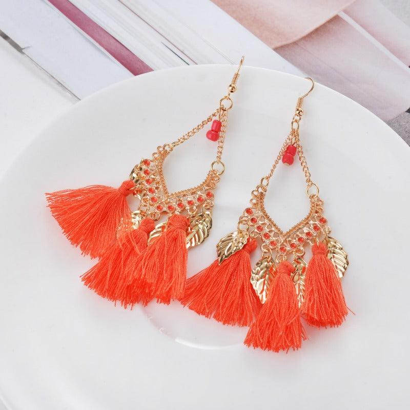 Bohemian Style Leaf Tassel Earrings for Women