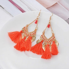 Bohemian Style Leaf Tassel Earrings for Women