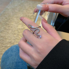 Gothic Rhinestone Snake Ring Adjustable Animal Punk Jewelry