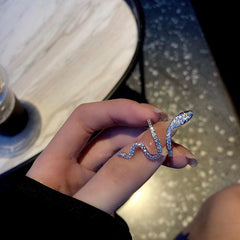Gothic Rhinestone Snake Ring Adjustable Animal Punk Jewelry
