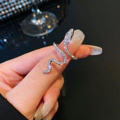 Gothic Rhinestone Snake Ring Adjustable Animal Punk Jewelry
