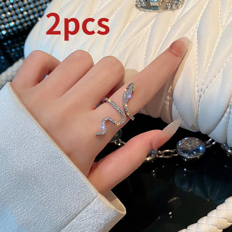 Gothic Rhinestone Snake Ring Adjustable Animal Punk Jewelry