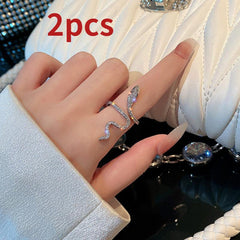 Gothic Rhinestone Snake Ring Adjustable Animal Punk Jewelry
