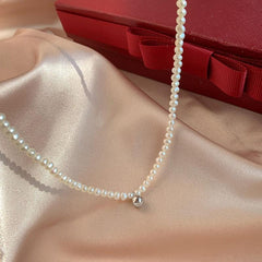 Silver Round Bead Necklace French Temperament Celebrity Clavicle Chain