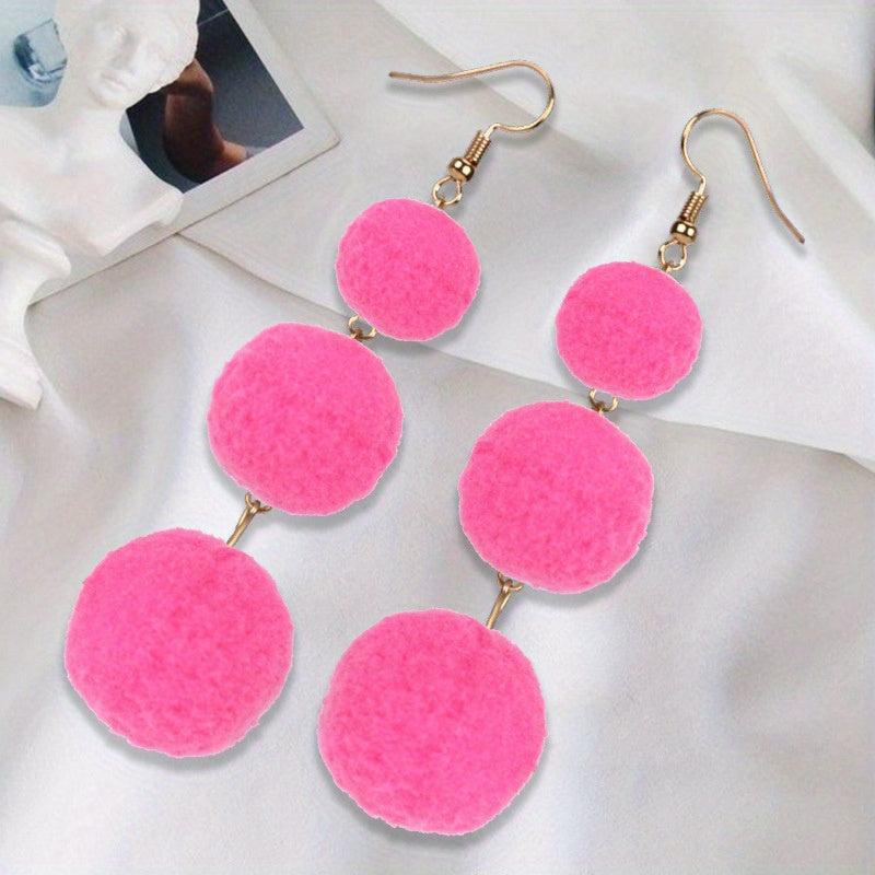 Boho Fur Ball Drop Earrings 1 Pair