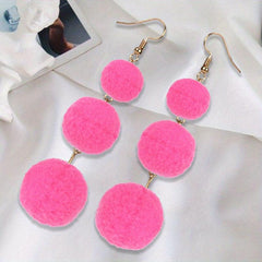 Boho Fur Ball Drop Earrings 1 Pair