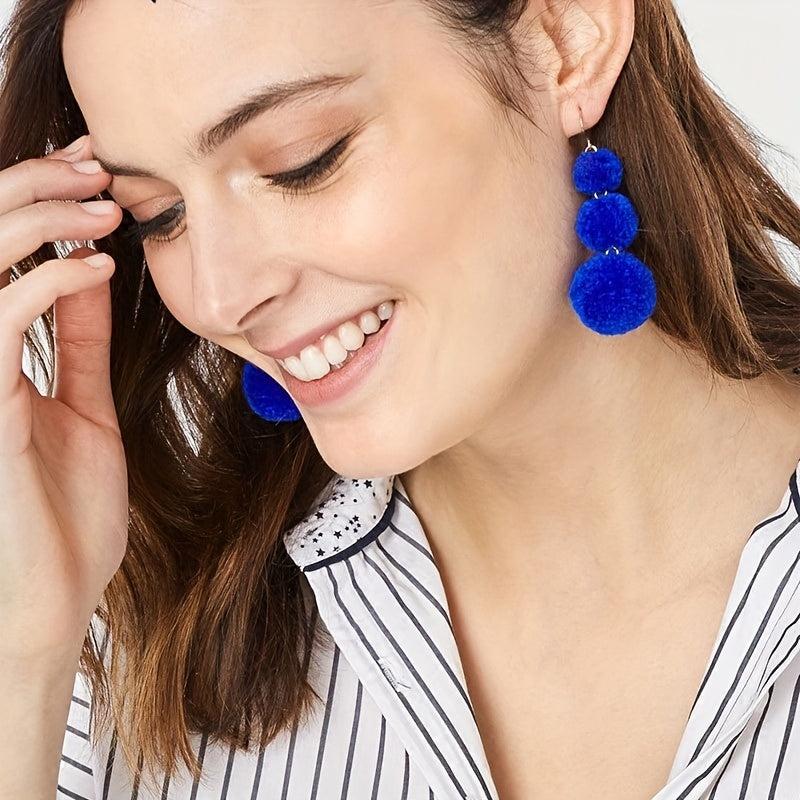 Boho Fur Ball Drop Earrings 1 Pair