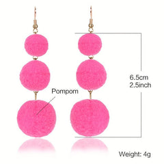Boho Fur Ball Drop Earrings 1 Pair