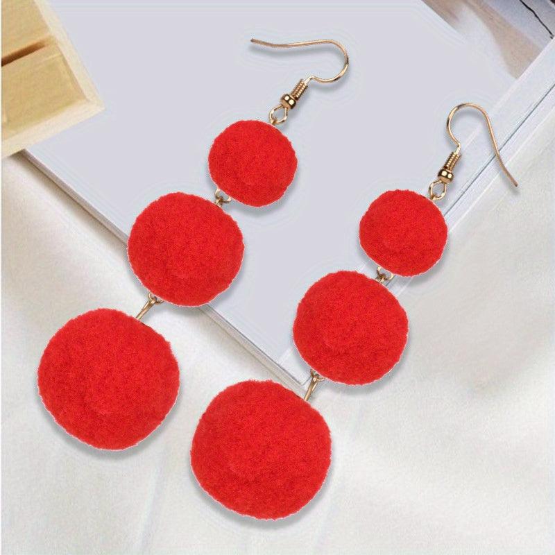 Boho Fur Ball Drop Earrings 1 Pair