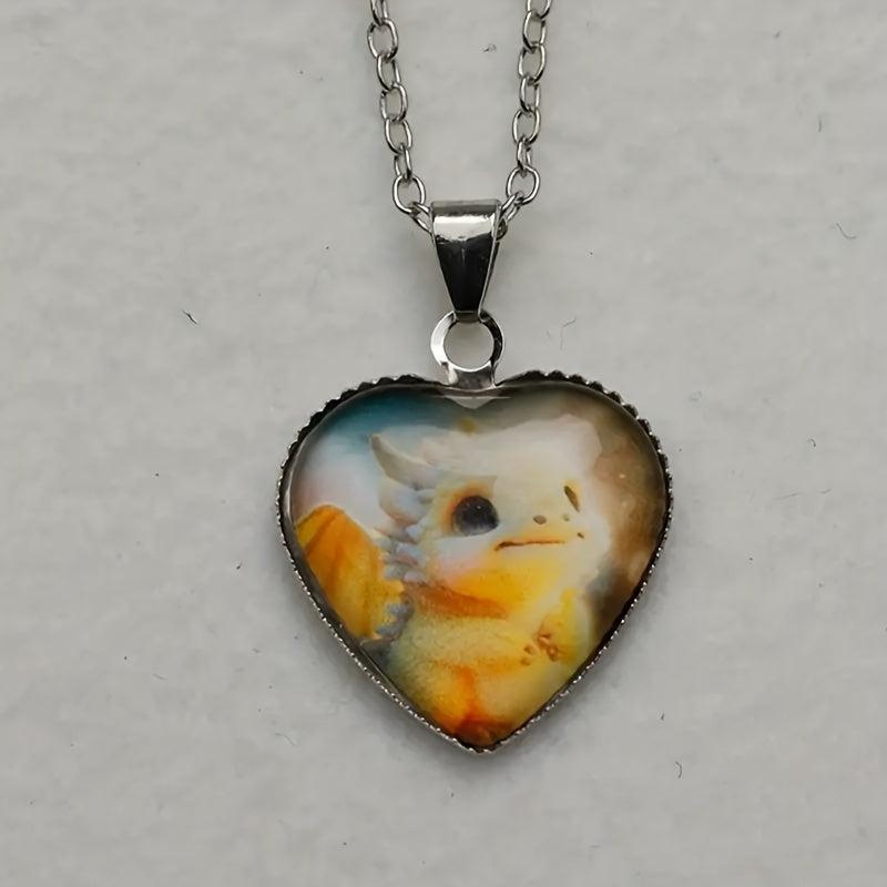 Yellow Baby Dragon Heart Pendant Necklace Toy For Girls Kids Daughters Adults