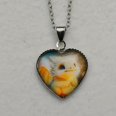 Yellow Baby Dragon Heart Pendant Necklace Toy For Girls Kids Daughters Adults