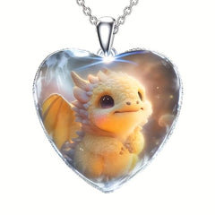 Yellow Baby Dragon Heart Pendant Necklace Toy For Girls Kids Daughters Adults