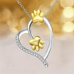 Cat Dog Paw Print Heart Pendant Necklace Holiday Gift