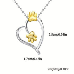 Cat Dog Paw Print Heart Pendant Necklace Holiday Gift